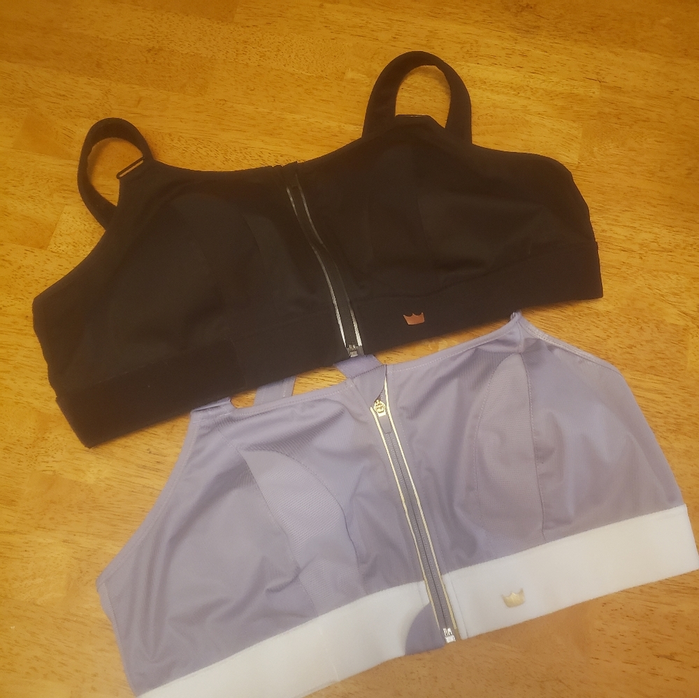 Crown Sport Front-Zip Wireless Bra - Black and Lavender